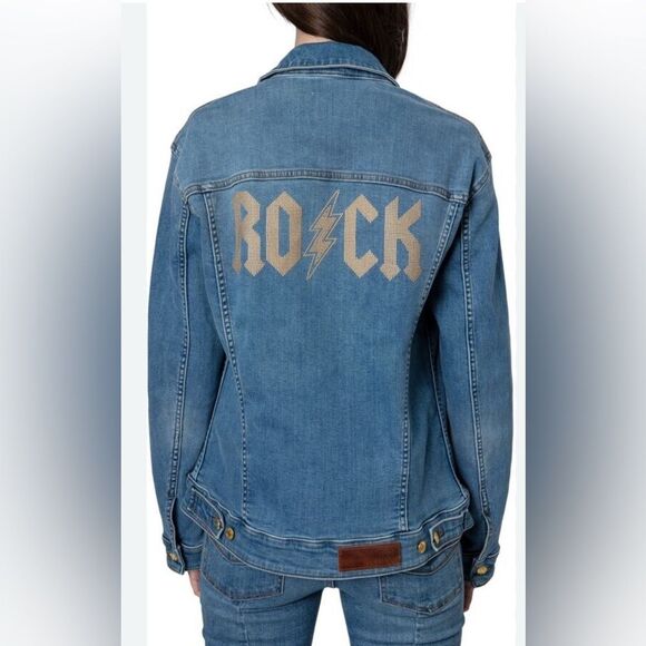 Zadig & Voltaire Kase Flash Rock Denim Strass Jacket Light Blue NWOT. Medium - Picture 1 of 10